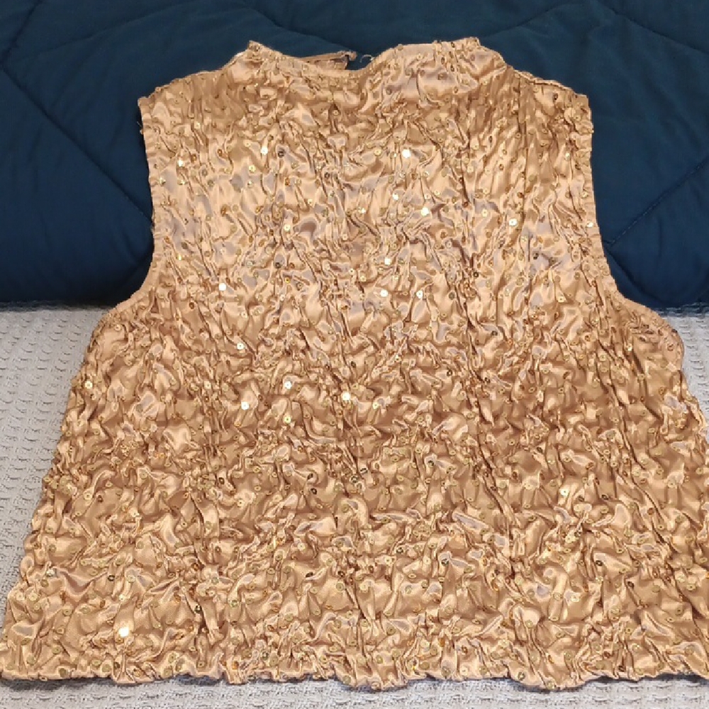 JS Boutique Shiny Gold Textured Blouse VINTAGE 2 Shades Golder